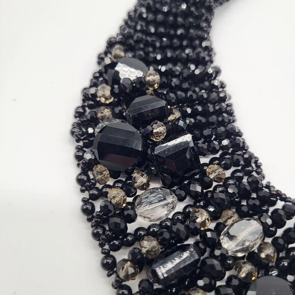 VTG Nakamol Thailand Bib Collar Statement Necklace Beaded Black Gray - Picture 5 of 14